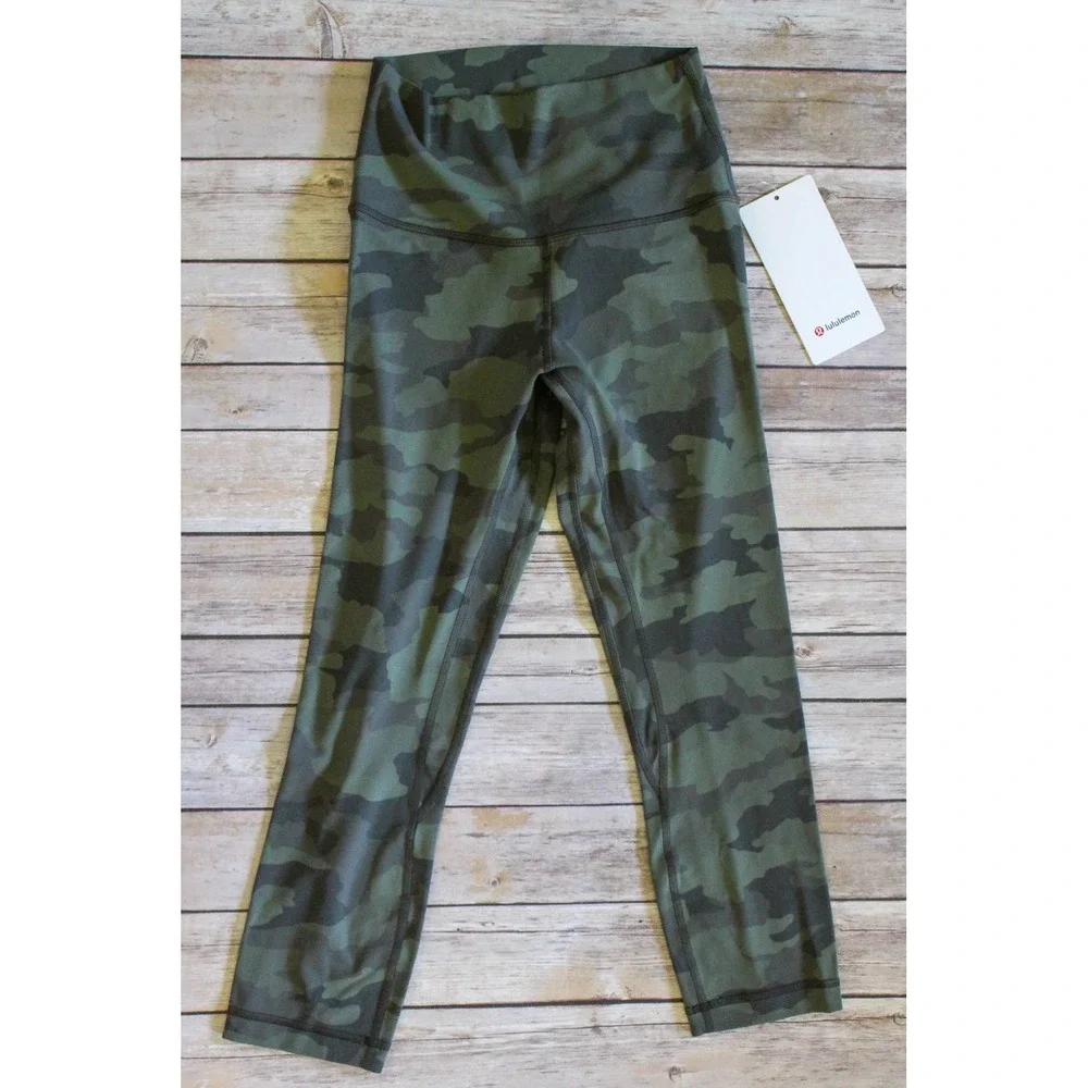 Lululemon Crop Leggings Womens 4 Green Camo Align High Rise 21